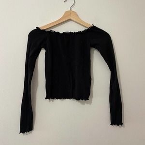 NWT Forever21 Long Sleeve Black Ruffled Crop Top